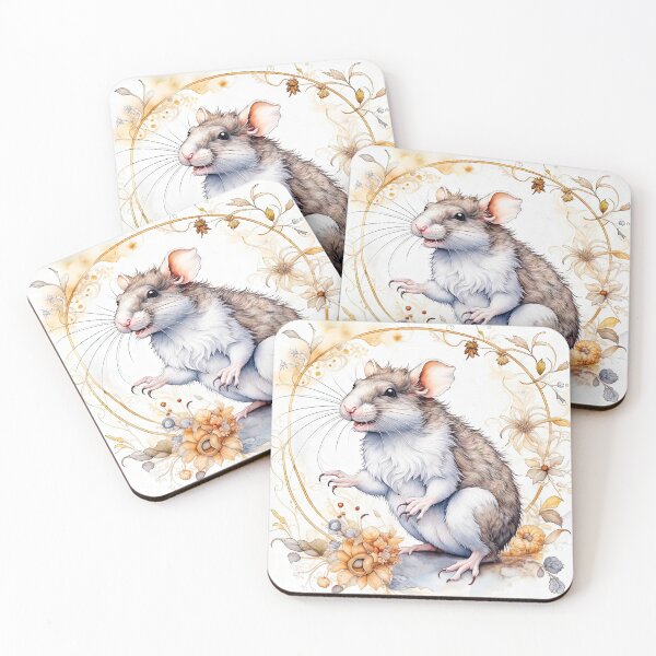 Item preview, Cute Little Rat Among Autumn Flowers and Leaves designed and sold by LanaGustavsson.