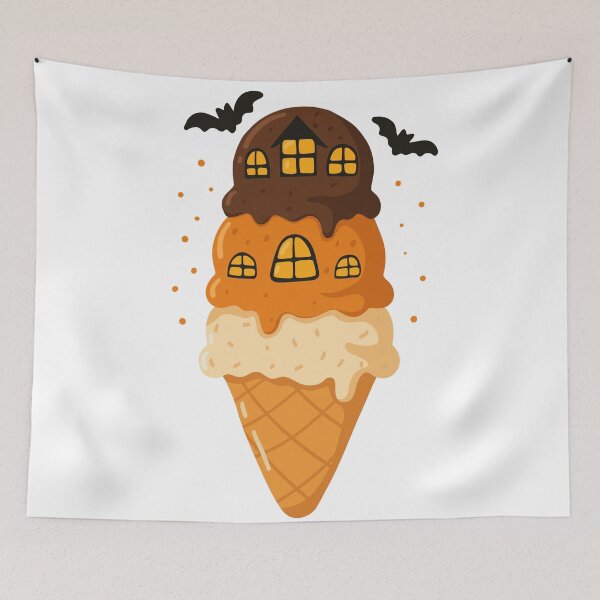 Item preview, Halloween Ice Cream Haunted House with Bats – Cute Spooky Dessert Illustration designed and sold by KateArt26.