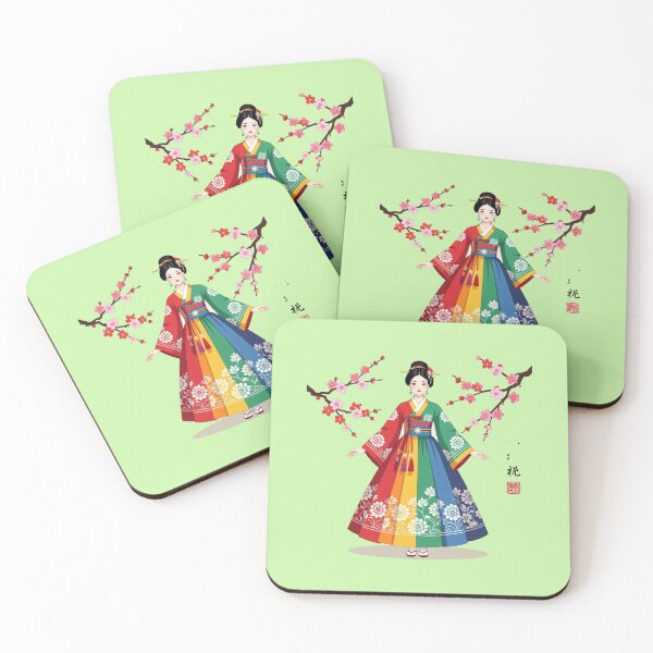 Item preview,   Elegant Korean Hanbokwith Rose & Peony Patterns, Colorful Stripes, designed and sold by PaintMeWorld.