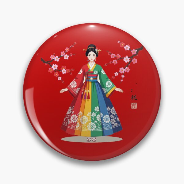 Item preview,   Elegant Korean Hanbokwith Rose & Peony Patterns, Colorful Stripes, designed and sold by PaintMeWorld.