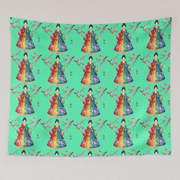 Item preview,   Elegant Korean Hanbokwith Rose & Peony Patterns, Colorful Stripes, designed and sold by PaintMeWorld.