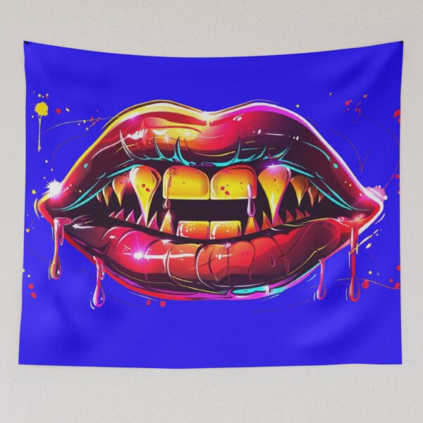 Item preview, "Neon Vampire Lips – Halloween Street Art" designed and sold by AlexLineArt.