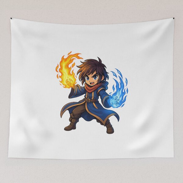 Item preview, Chibi Anime Mage – Cute Wizard with Fire and Ice Magic designed and sold by lamiarte.