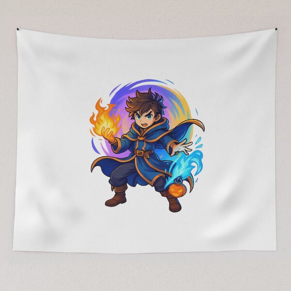 Item preview, Chibi Anime Mage – Cute Wizard with Fire and Ice Magic designed and sold by lamiarte.