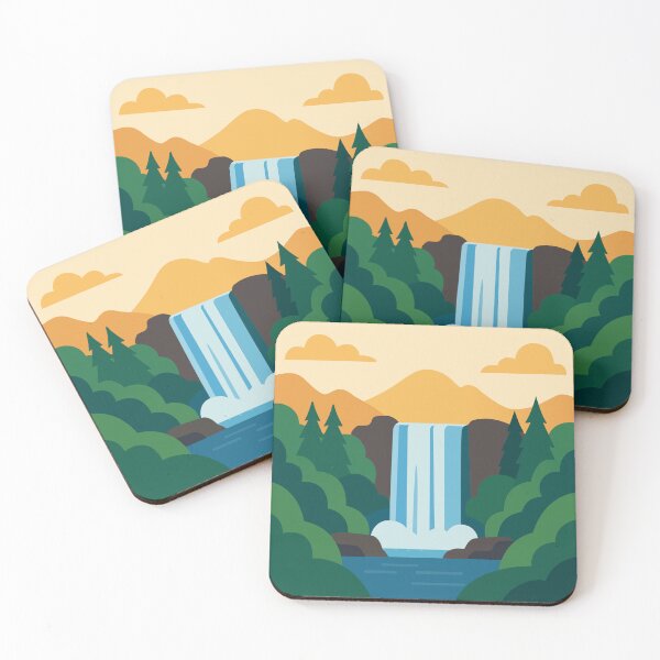 Item preview, Waterfall in Mountain Forest | Flat Vector Nature Art designed and sold by Vector Jack.