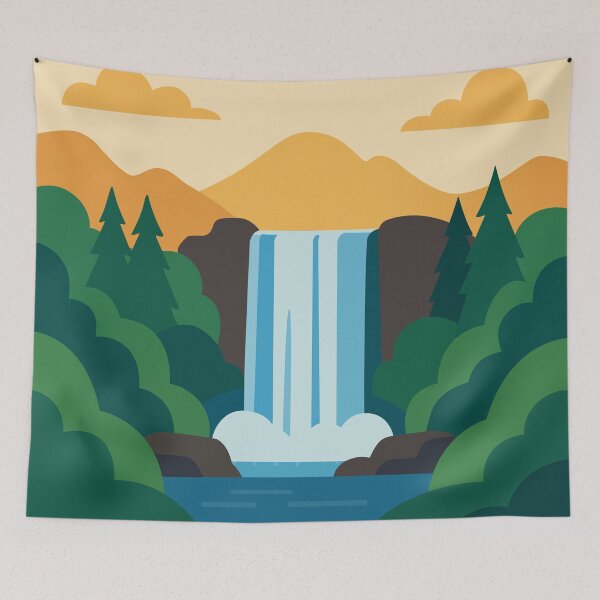 Item preview, Waterfall in Mountain Forest | Flat Vector Nature Art designed and sold by Vector Jack.