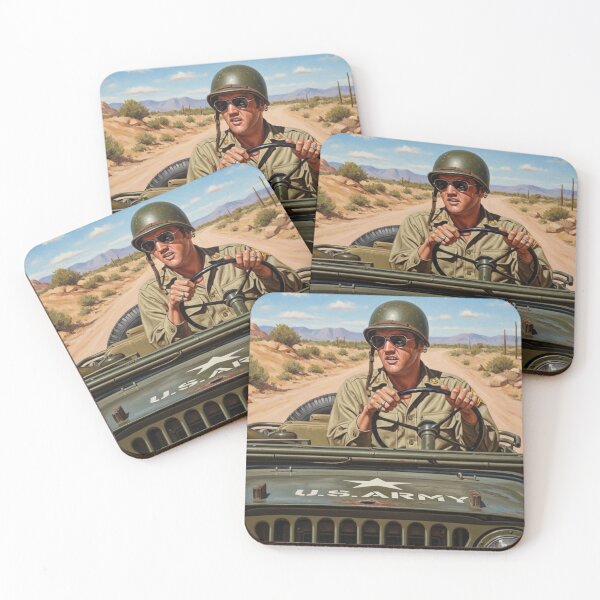 Item preview, Elvis On Patrol In A Military Jeep – Retro Army Tribute Art designed and sold by Art's Diner.