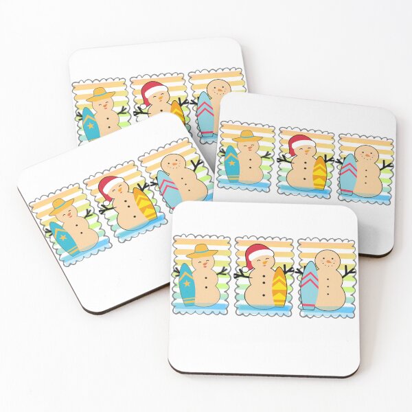 Item preview, Surfer Snowmen Christmas Design | 3 Santa Hat Snowmen with Vintage Sunset Beach Vibes designed and sold by Sun Sand & Sea Art.