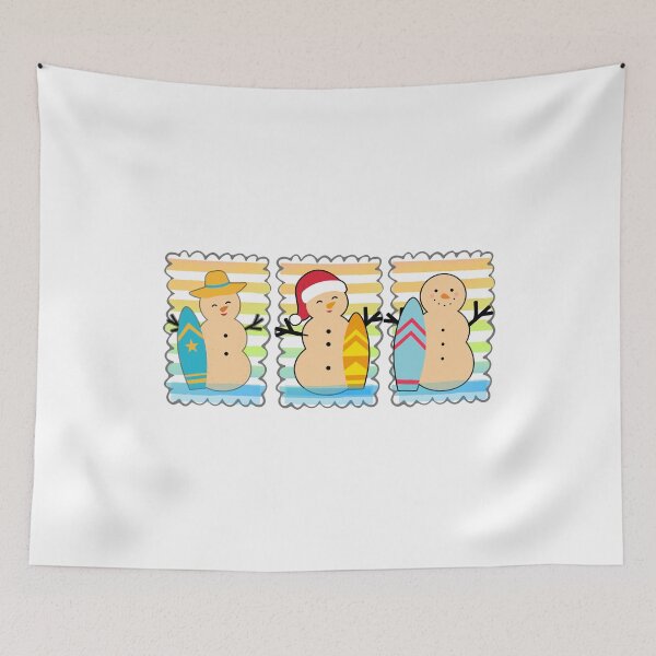 Item preview, Surfer Snowmen Christmas Design | 3 Santa Hat Snowmen with Vintage Sunset Beach Vibes designed and sold by Sun Sand & Sea Art.