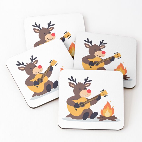 Item preview, Reindeer Strumming Guitar by the Campfire – Cozy Christmas Folk designed and sold by Hintotees.