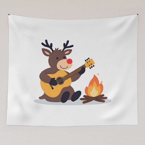 Item preview, Reindeer Strumming Guitar by the Campfire – Cozy Christmas Folk designed and sold by Hintotees.