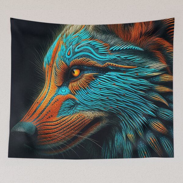 Item preview, Wolf Face With Blue and Orange Southwest Aesthetic designed and sold by DEC02.