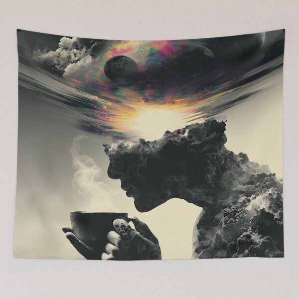 Item preview,  Cosmic Cloud Man Drinking Coffee - Surreal Space Art designed and sold by Mystikos Art.