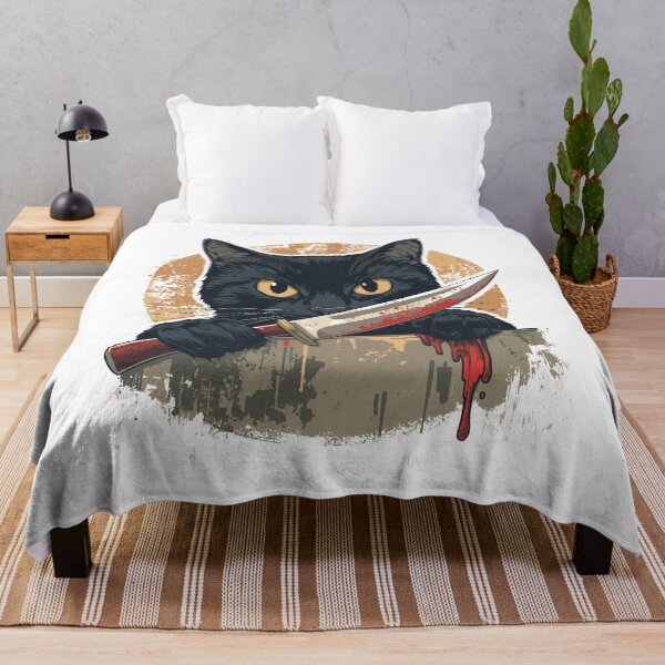 Item preview, Purr-fectly Spooky: Black Cat with Knife Halloween Tee – Dark Humor Feline Fan Gift designed and sold by Clothesbest.