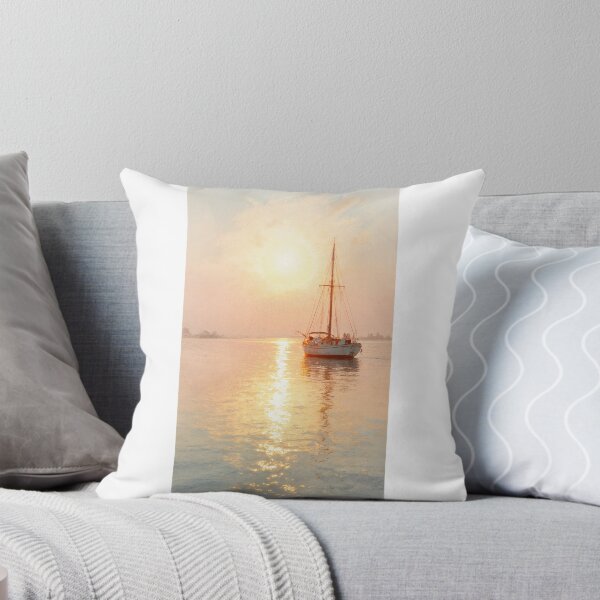 Item preview, Tranquil Ocean Sunset with Boat – Impressionist Seascape designed and sold by natthaaekf.