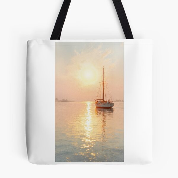 Item preview, Tranquil Ocean Sunset with Boat – Impressionist Seascape designed and sold by natthaaekf.