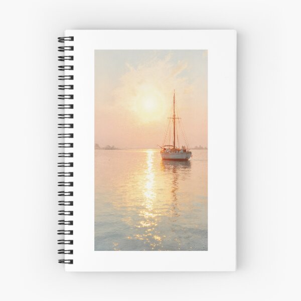 Item preview, Tranquil Ocean Sunset with Boat – Impressionist Seascape designed and sold by natthaaekf.