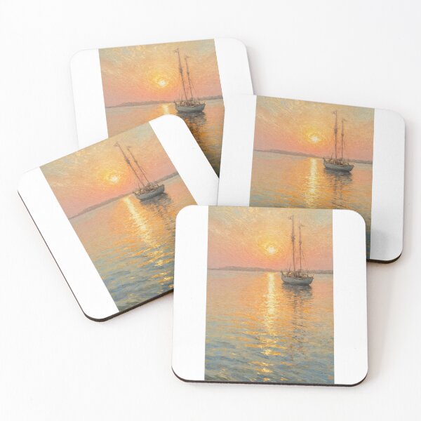 Item preview, Dreamy Sunset Horizon with Sailing Boat – Impressionist Style designed and sold by natthaaekf.