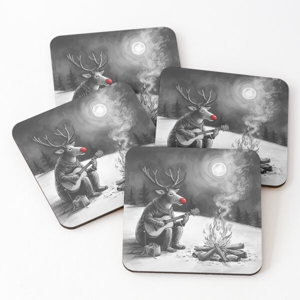 Item preview, Reindeer Strumming by the Campfire – Cozy Acoustic Christmas designed and sold by Hintotees.