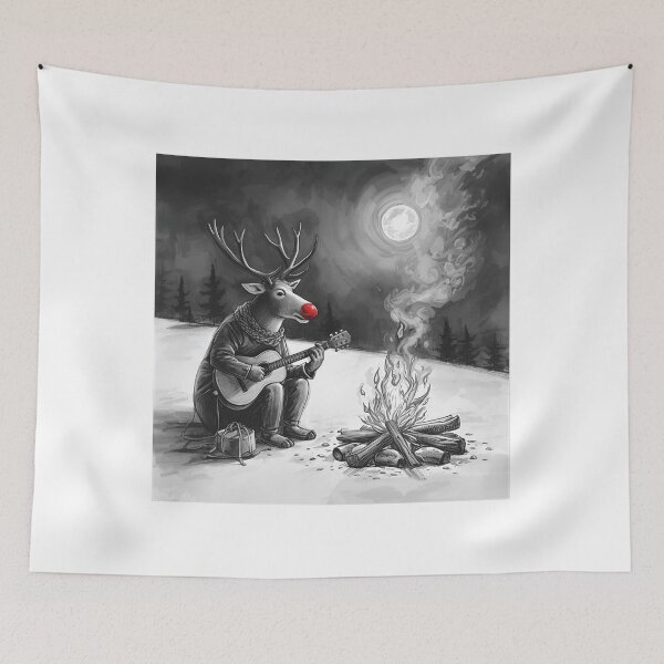 Item preview, Reindeer Strumming by the Campfire – Cozy Acoustic Christmas designed and sold by Hintotees.