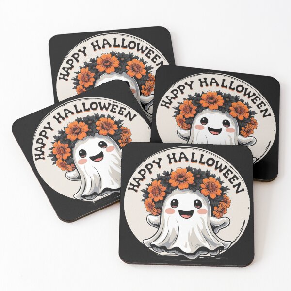 Item preview, Happy Halloween White Ghost Floral Wreath Round Sticker designed and sold by colorleafz.