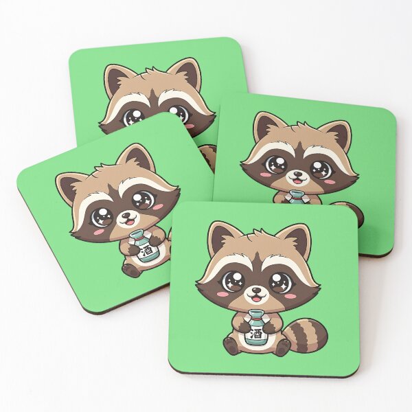 Aperçu de l'œuvre Tanuki kawaii au saké | Chien viverrin japonais porte-bonheur créée et vendue par Oni & Ocha.