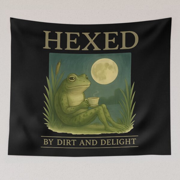 Item preview, Funny Hexed Frog Drinking Tea Under Moon Cute Witchy Design designed and sold by DrawHandArt.