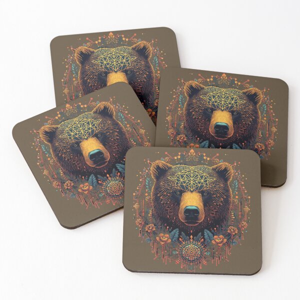 Item preview, Mystic Geometric Bear with Neon Flora and Cyberpunk Patterns – Nature Meets Technology designed and sold by Naturalite19.