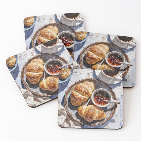 Item preview, Cozy Croissant Breakfast – Oil Painting Art designed and sold by natthaaekf.