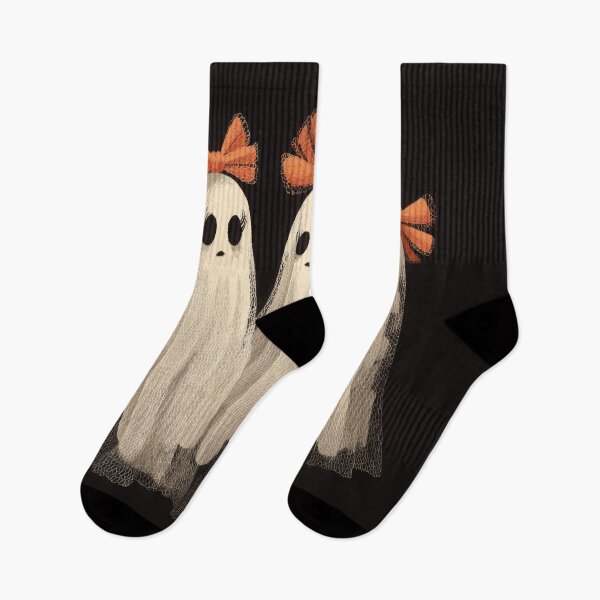 Item preview, Cute Lace Ghosts with Orange Bows Halloween Illustration on Black Background designed and sold by dawnleblanc55.