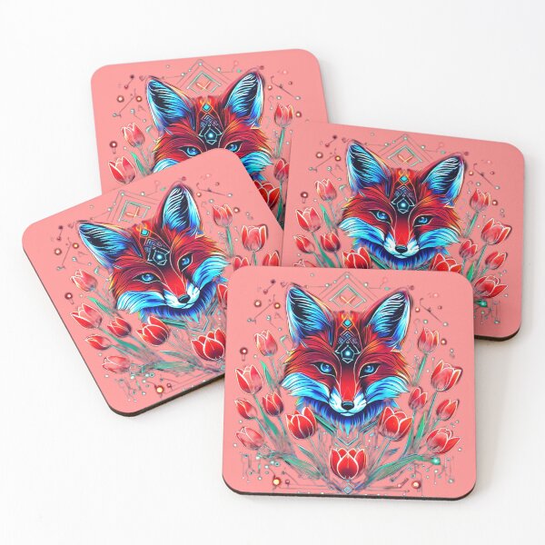 Item preview, Mystic Geometric Fox with Neon Tulips – Futuristic Wildlife Art for Nature Lovers designed and sold by Naturalite19.