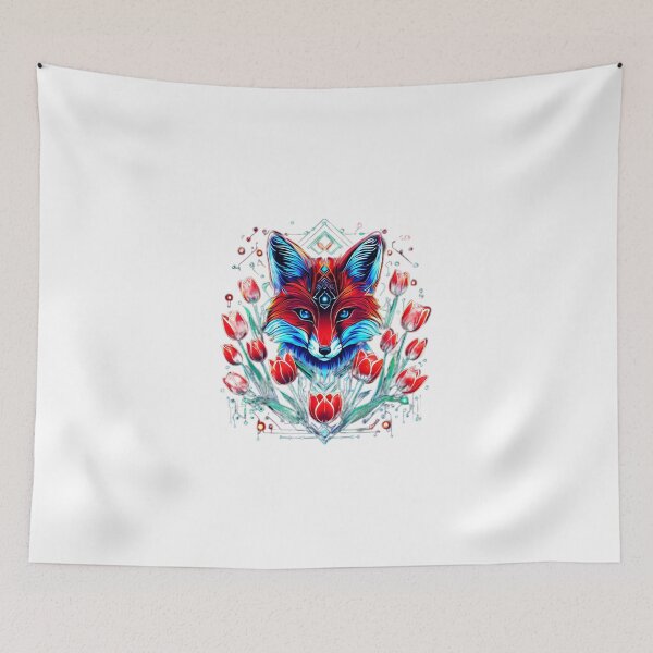 Item preview, Mystic Geometric Fox with Neon Tulips – Futuristic Wildlife Art for Nature Lovers designed and sold by Naturalite19.