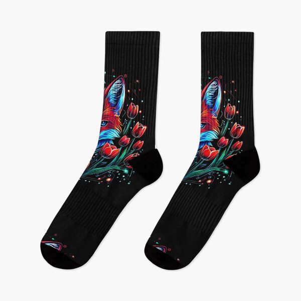 Item preview, Mystic Geometric Fox with Neon Tulips – Futuristic Wildlife Art for Nature Lovers designed and sold by Naturalite19.
