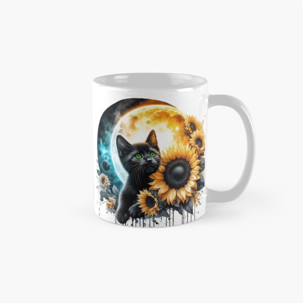 Aperçu de l'œuvre Chat noir avec lune et tournesols créée et vendue par Eclectic Monkey.