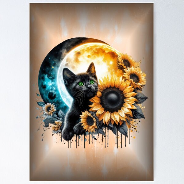Item preview, Black Cat with Moon and Sunflowers designed and sold by Eclectic Monkey.