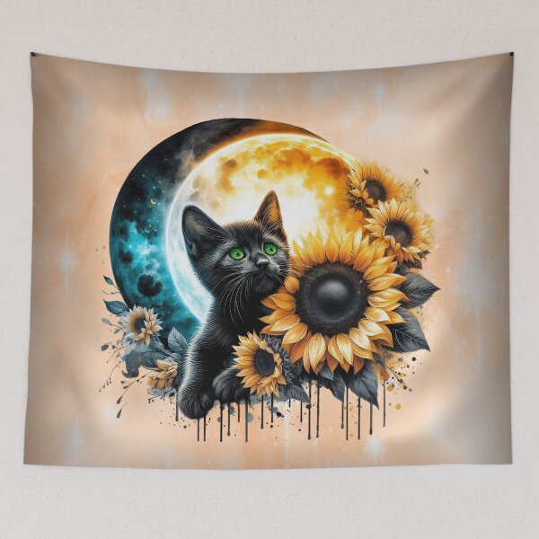 Item preview, Black Cat with Moon and Sunflowers designed and sold by Eclectic Monkey.