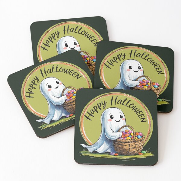Item preview, Happy Halloween White Ghost Candies Basket Round Sticker designed and sold by colorleafz.
