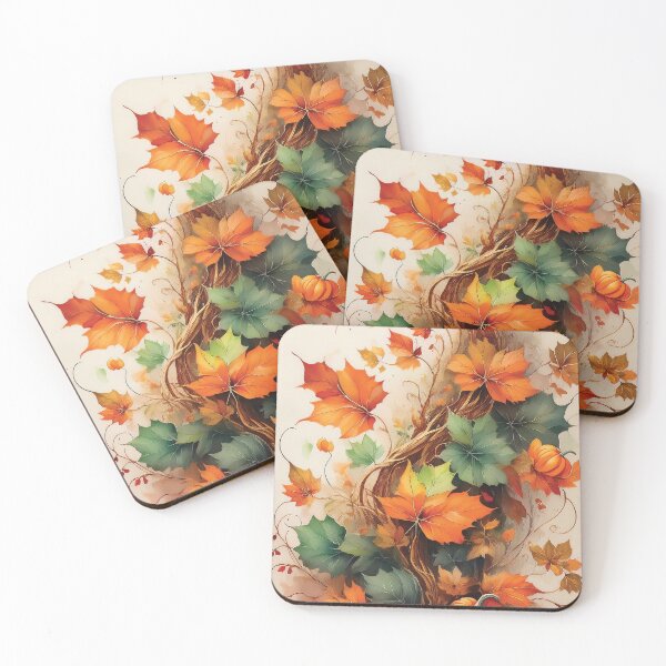 Item preview, TEAL and orange Fall season minimalist maple leaves, Green and burnt orange leaf painting, vintage autumn theme leaves designed and sold by navitalidesign.