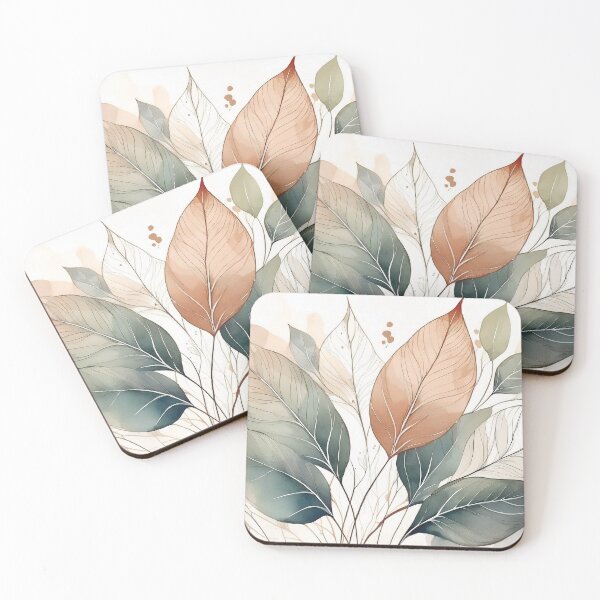 Item preview, NEUTRAL Fall season minimalist leaves, beige and green neutral colors leaf outlines watercolour painting, vintage, white background autumn theme leaf watercolour  designed and sold by navitalidesign.