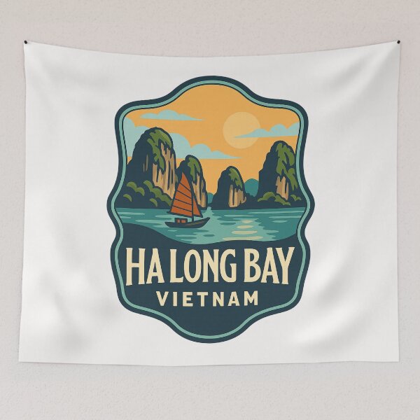 Item preview, Ha Long Bay Vietnam Limestone Karsts and Junk Boat designed and sold by Places On Earth.