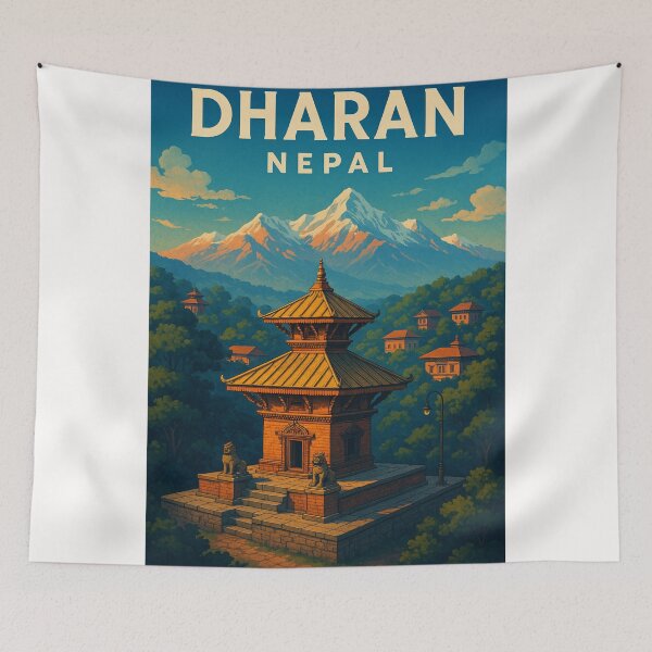Item preview, Dharan Nepal Pagoda Temple and Himalayas View designed and sold by Places On Earth.