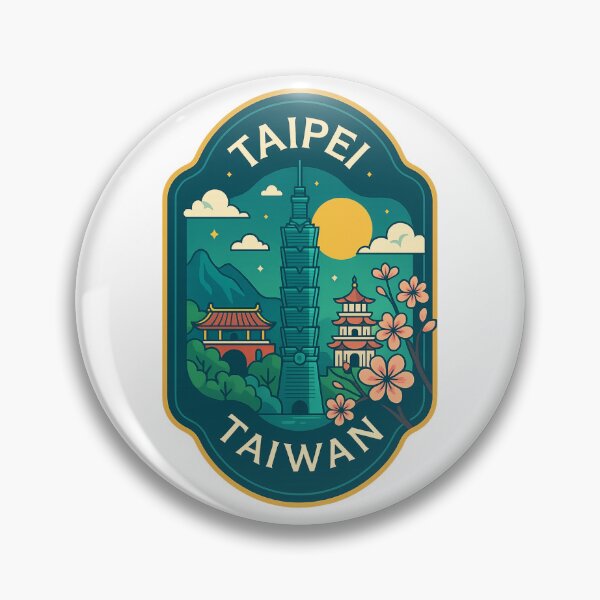 Item preview, Taipei 101 and Temples Scenic Taiwan Badge designed and sold by Aryabek.