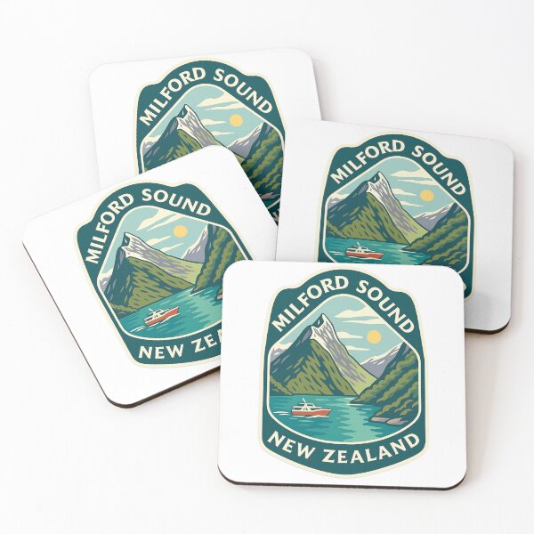 Item preview, Boat in Milford Sound with Snowy Peaks New Zealand designed and sold by Aryabek.