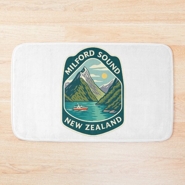 Item preview, Boat in Milford Sound with Snowy Peaks New Zealand designed and sold by Aryabek.