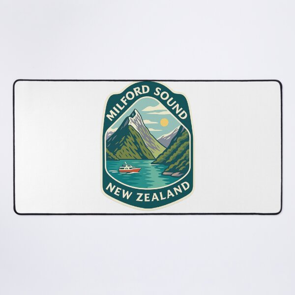 Item preview, Boat in Milford Sound with Snowy Peaks New Zealand designed and sold by Aryabek.