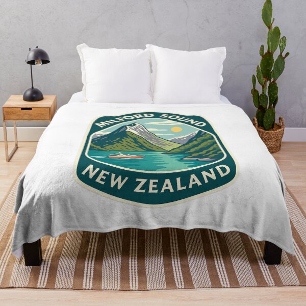 Item preview, Boat in Milford Sound with Snowy Peaks New Zealand designed and sold by Aryabek.