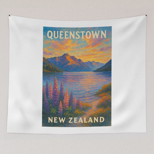 Item preview, Queenstown Lupins at Sunset with Lake Wakatipu designed and sold by Aryabek.