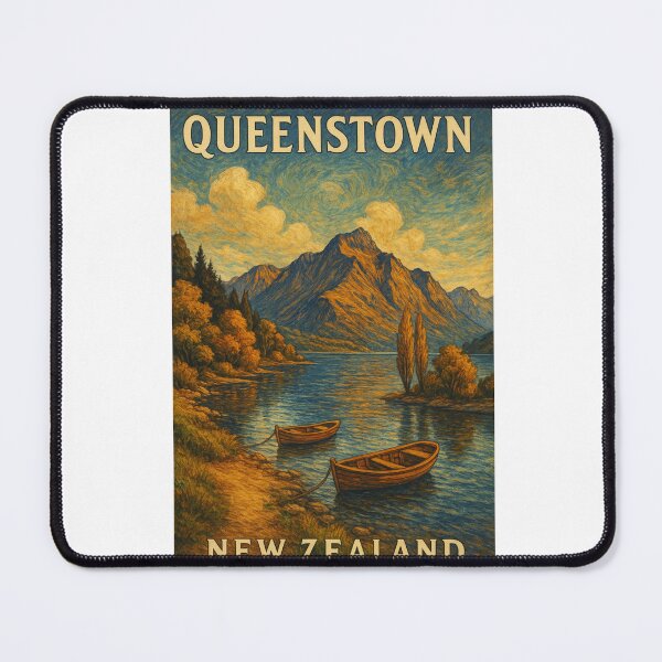 Item preview, Queenstown Lakeside View with Boats and Autumn Trees designed and sold by Aryabek.