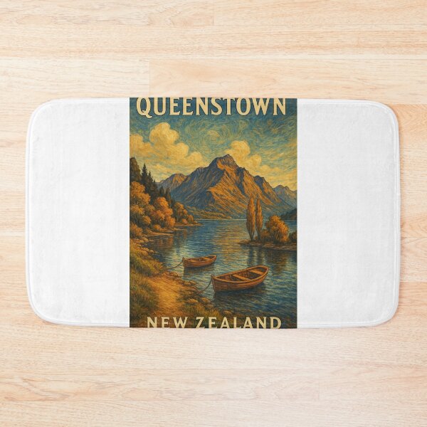 Item preview, Queenstown Lakeside View with Boats and Autumn Trees designed and sold by Aryabek.