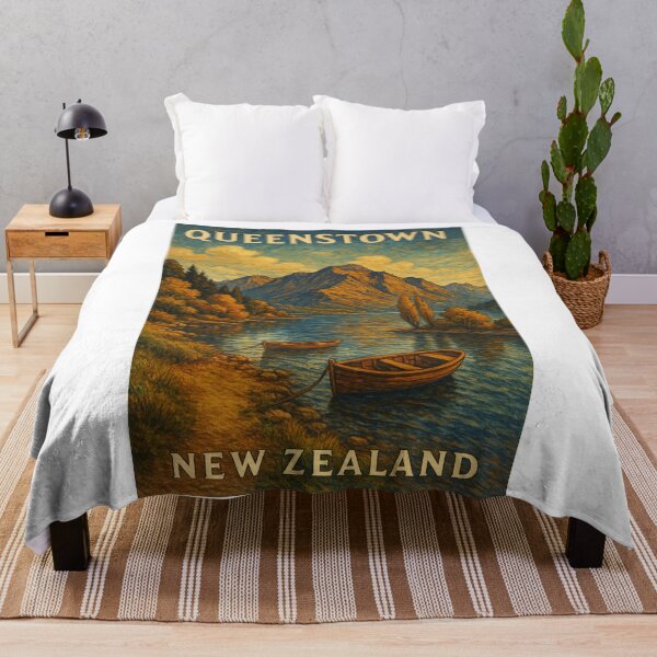 Item preview, Queenstown Lakeside View with Boats and Autumn Trees designed and sold by Aryabek.
